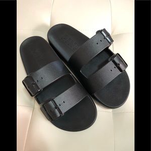 Buckled Black Slides